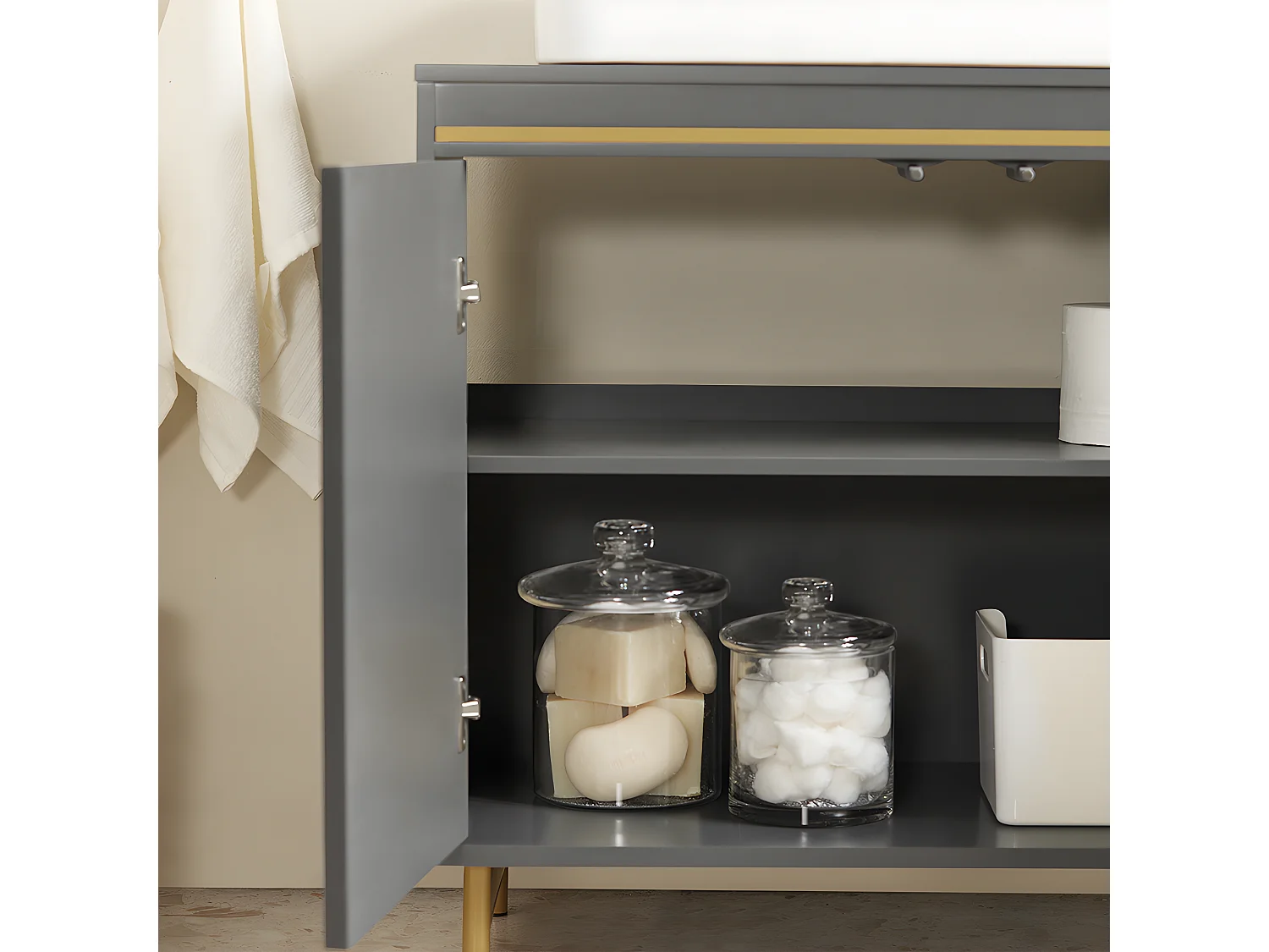 SoBuy BZR129-HG Meuble sous Lavabo, Meuble sous Vasque avec 2 Portes et 2 Étages, Meuble sur Pied de Salle de Bain, Placard Armoire