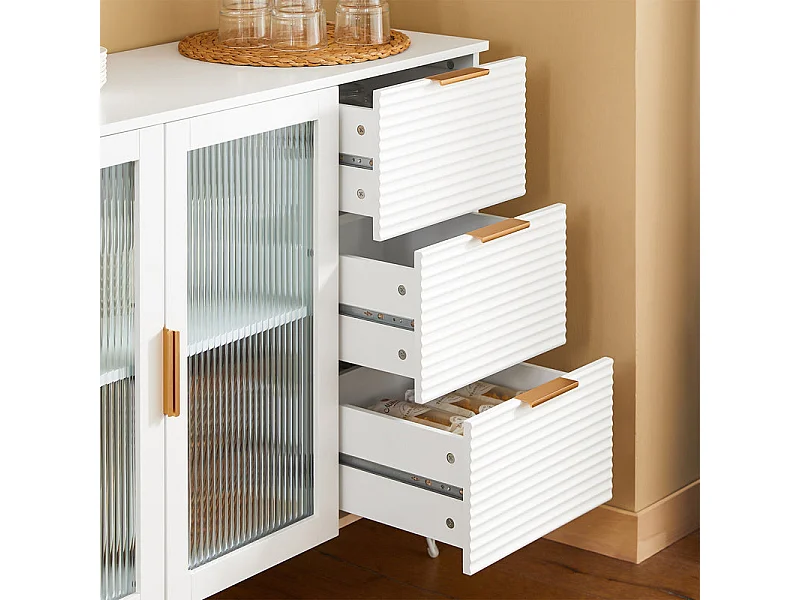 SoBuy FSB86-W Buffet Bas, Commode Armoire de Rangement, Buffet Bahut Placard, 3 Tiroirs et 2 Portes Vitrées