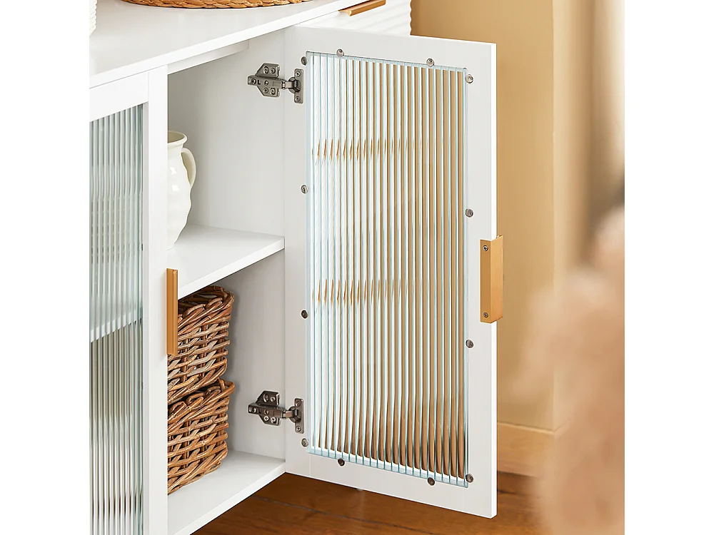 SoBuy FSB86-W Buffet Bas, Commode Armoire de Rangement, Buffet Bahut Placard, 3 Tiroirs et 2 Portes Vitrées