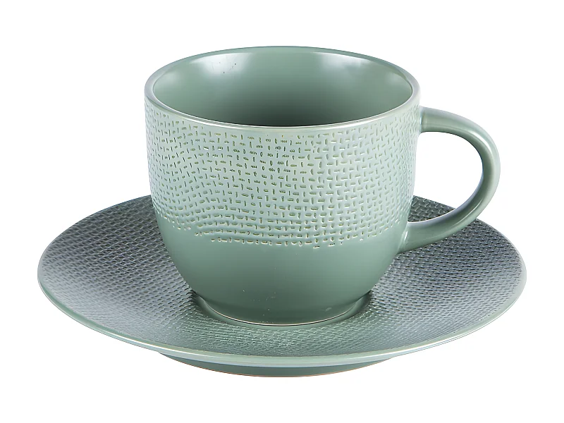 Tasse à thé et sa soucoupe Vésuvio sauge 22 cl (lot de 6)