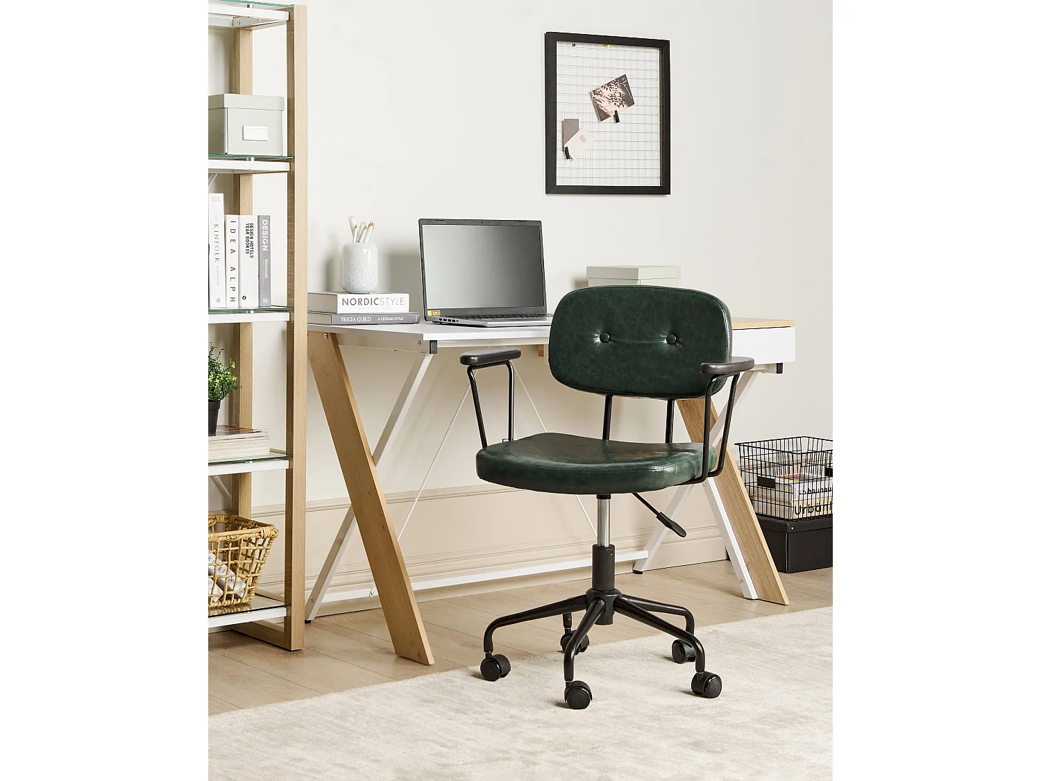 Chaise de bureau ALGERITA Cuir PU Vert foncé