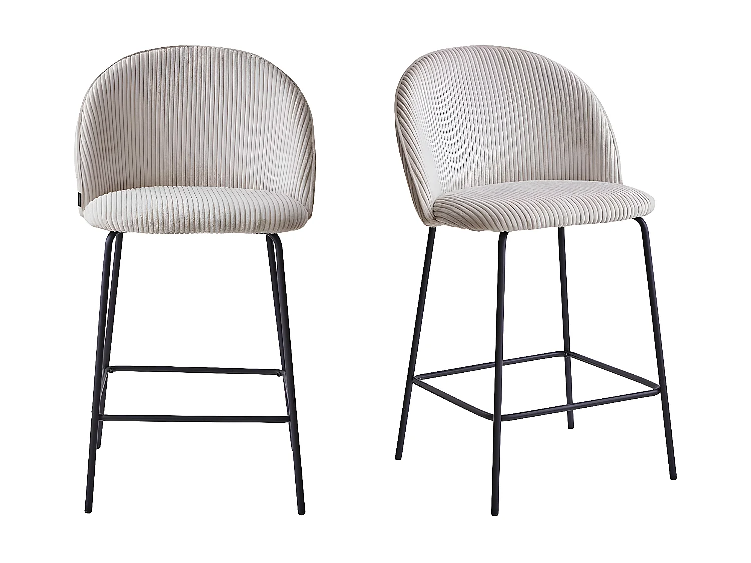 Lot de 2 tabourets de bar en velours côtelé beige, piètement noir - Alta