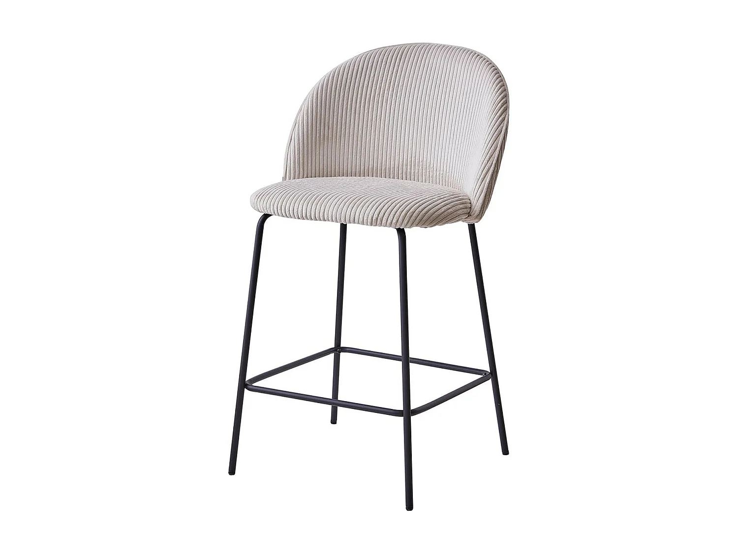 Lot de 2 tabourets de bar en velours côtelé beige, piètement noir - Alta