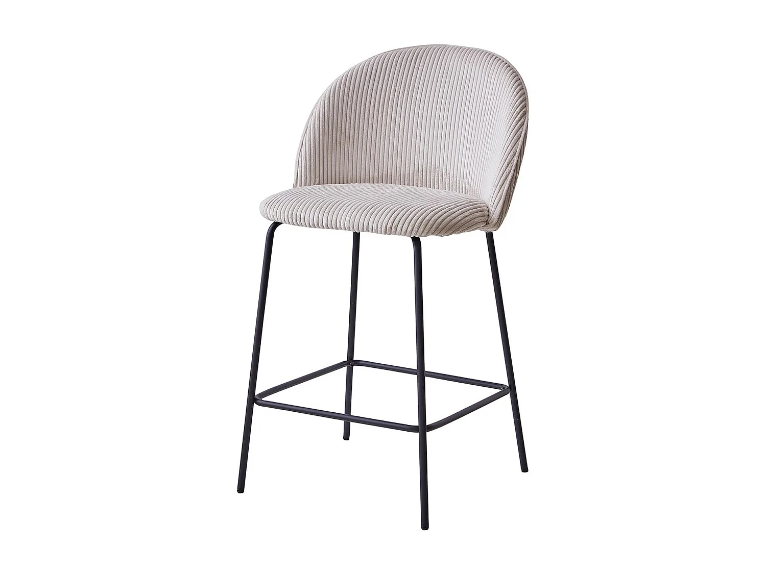 Lot de 2 tabourets de bar en velours côtelé beige, piètement noir - Alta