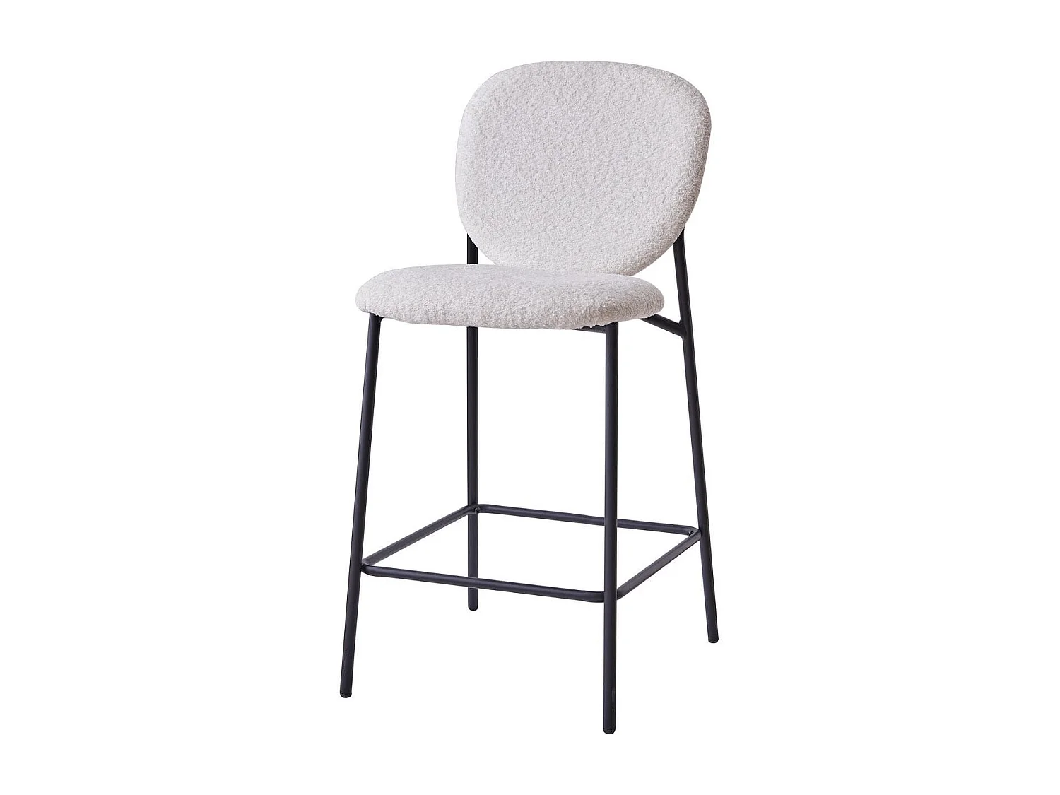 Lot de 2 tabourets de bar en tissu bouclette écru, piètement métal noir - Betty