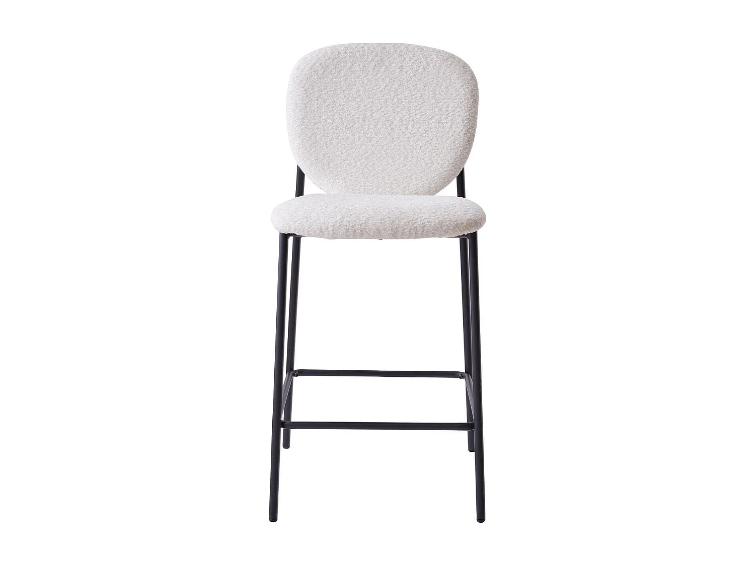 Lot de 2 tabourets de bar en tissu bouclette écru, piètement métal noir - Betty