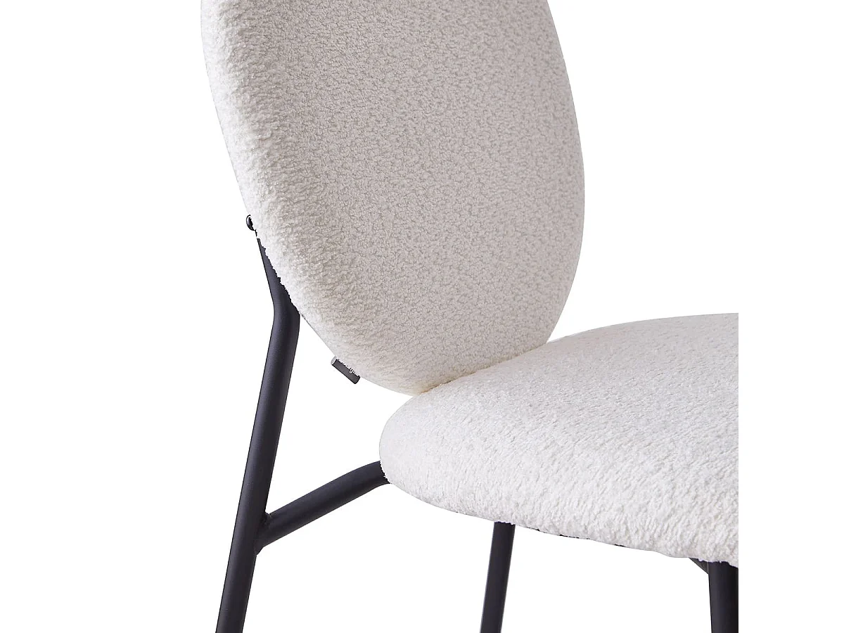 Lot de 2 tabourets de bar en tissu bouclette écru, piètement métal noir - Betty