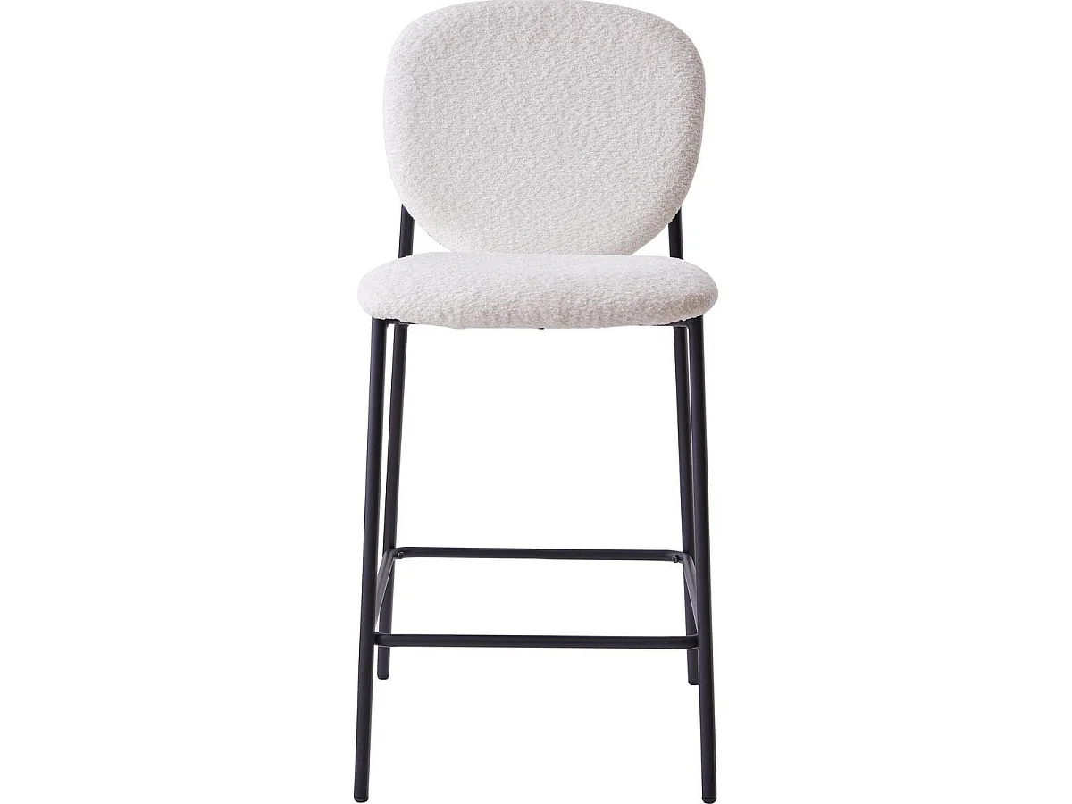 Lot de 2 tabourets de bar en tissu bouclette écru, piètement métal noir - Betty
