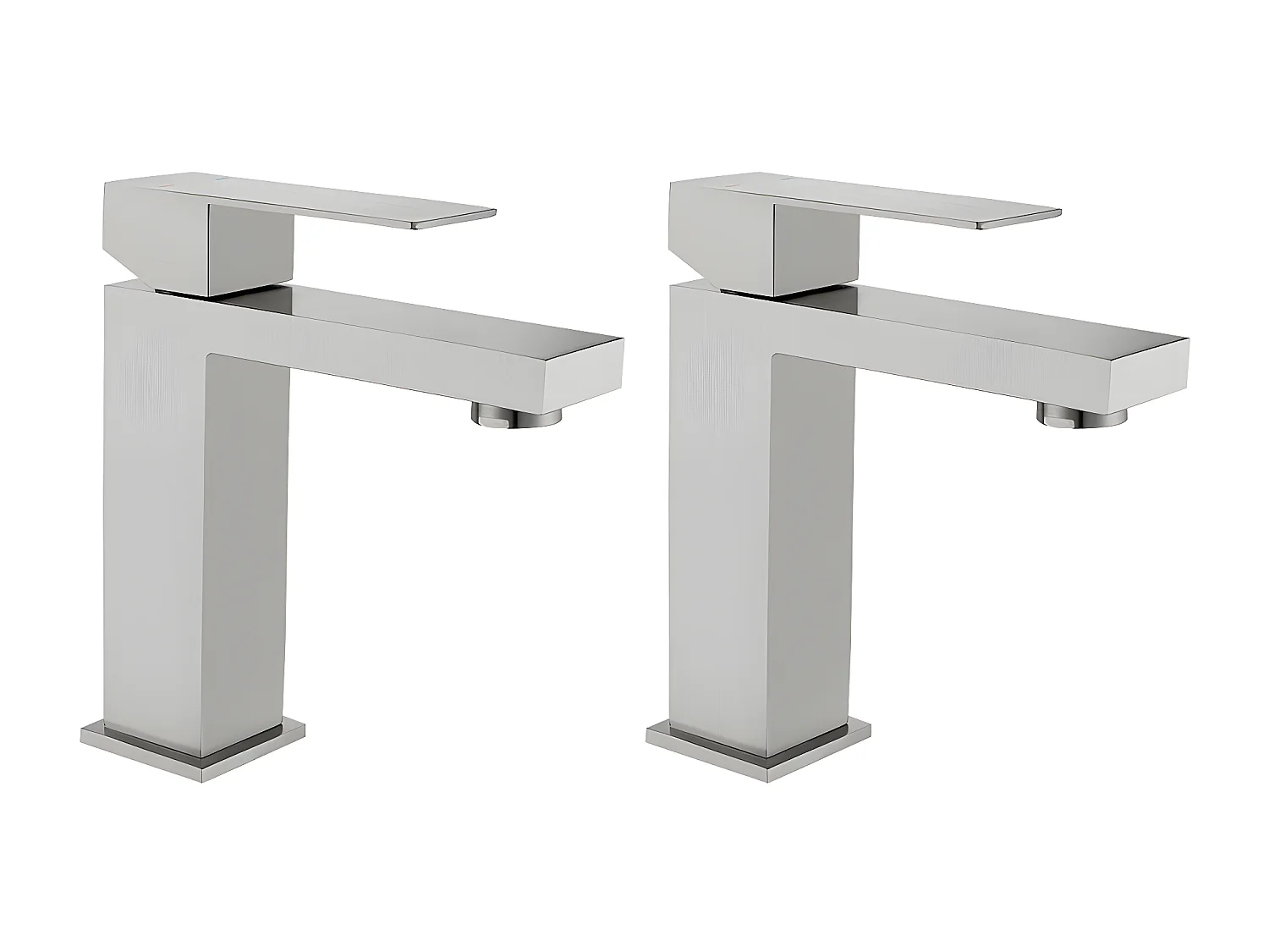 Lot de 2 robinets mitigeurs mécaniques carrés en inox - Coloris nickel brossé - H17,3 cm - CANILAS