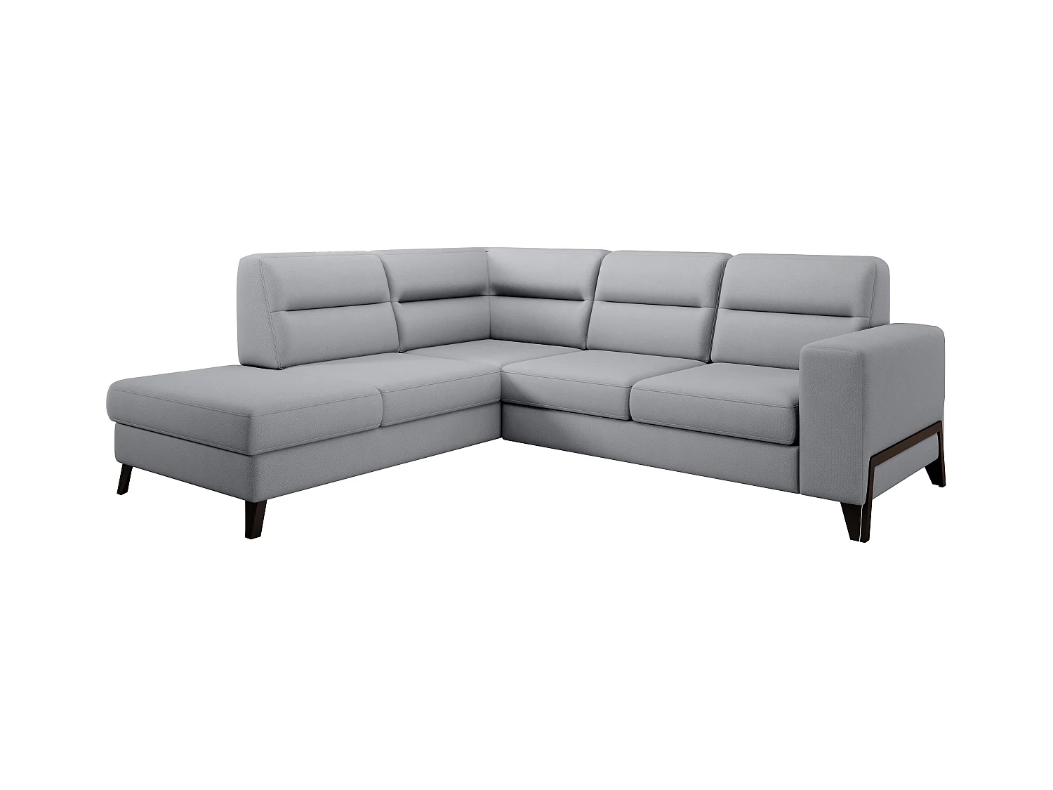 Canapé angle gauche convertible tissu gris clair et pieds acier noir Kassidi 277cm