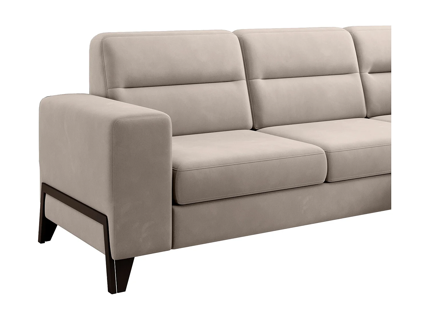 Canapé angle droit convertible velours beige clair et pieds acier noir Kassidi 277cm