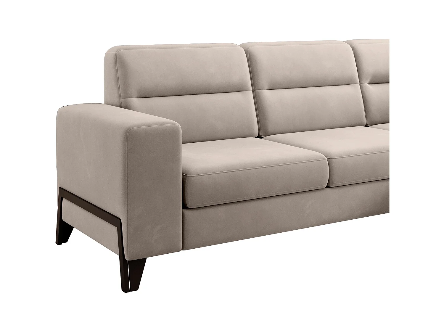 Converteerbare hoekbank rechts in lichtbeige fluweel en zwarte stalen poten Kassidi 277 cm