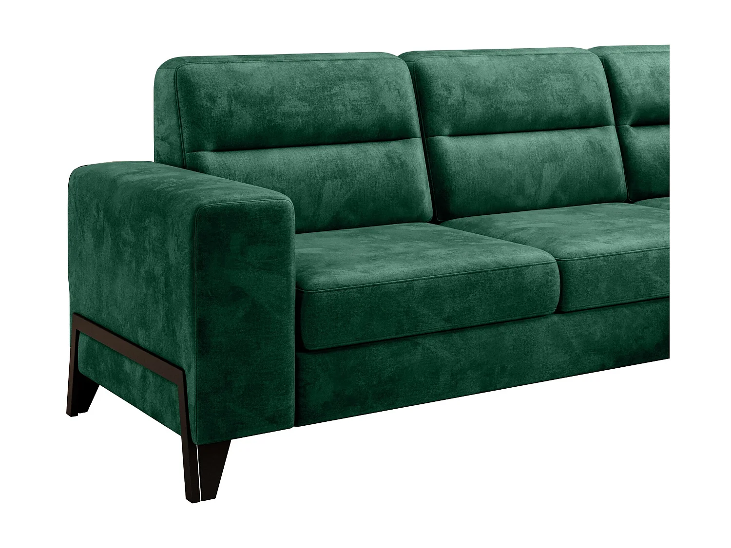 Canapé angle droit convertible tissu doux vert et pieds acier noir Kassidi 277cm