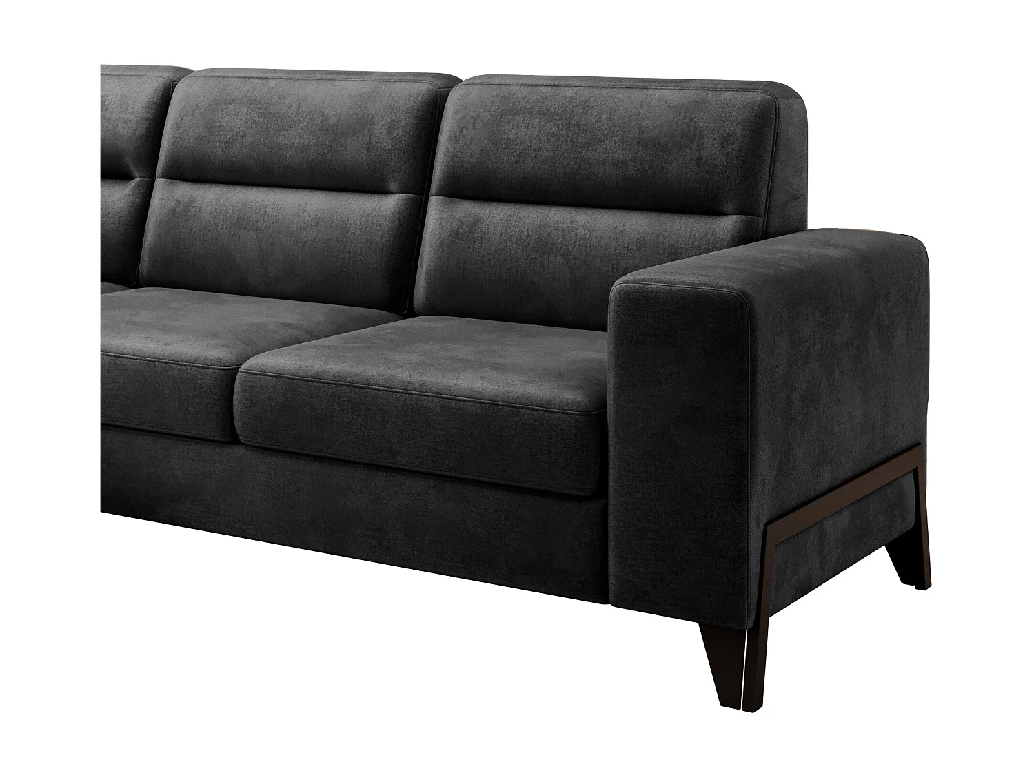 Canapé angle gauche convertible tissu doux noir et pieds acier noir Kassidi 277cm