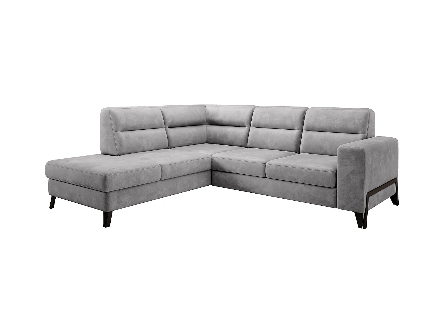 Canapé angle gauche convertible tissu doux gris et pieds acier noir Kassidi 277cm