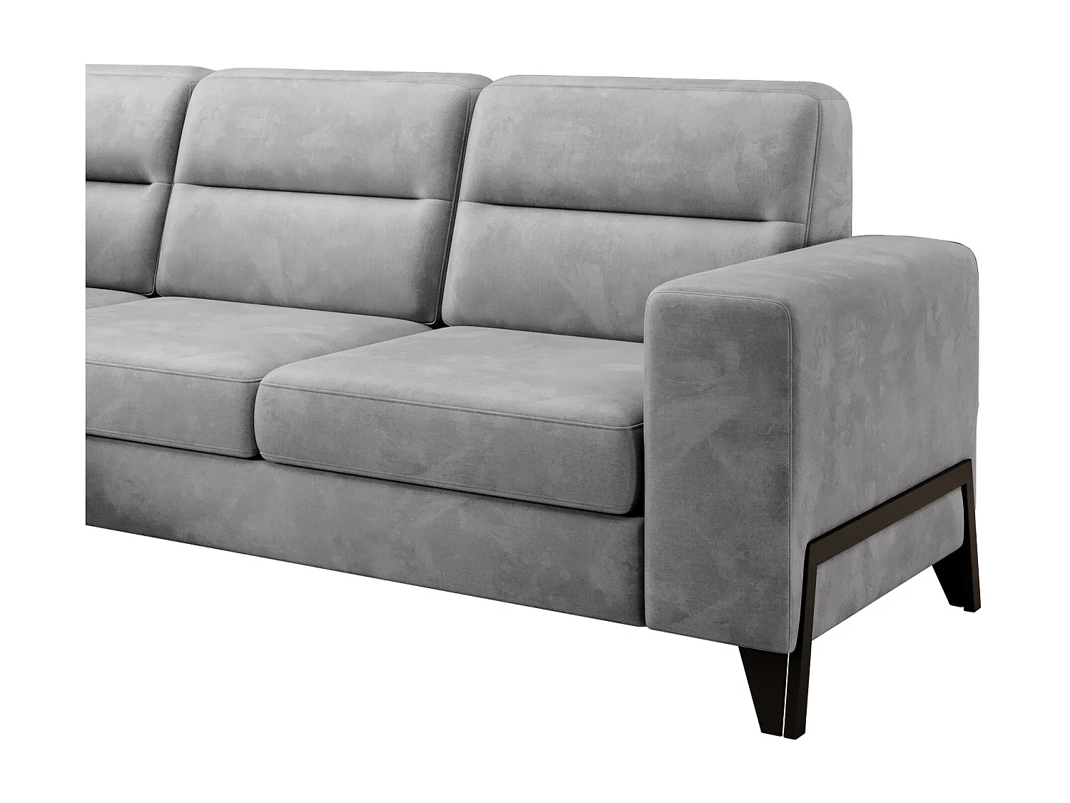 Canapé angle gauche convertible tissu doux gris et pieds acier noir Kassidi 277cm