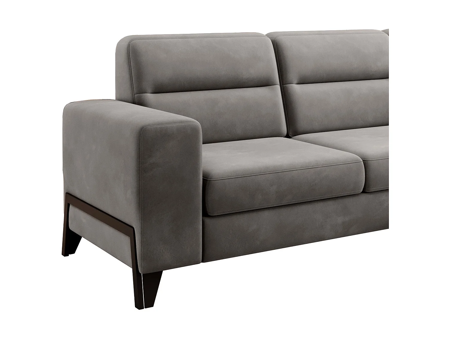 Canapé angle droit convertible velours marron meuse et pieds acier noir Kassidi 277cm