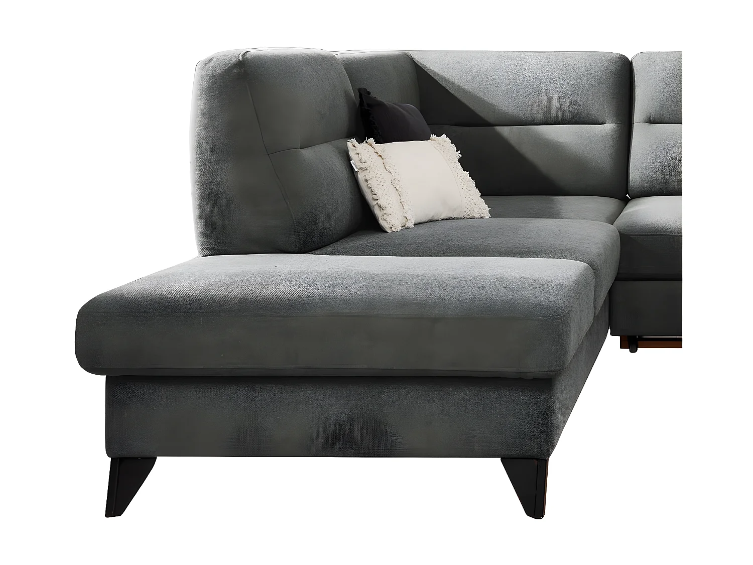 Canapé angle gauche convertible tissu gris foncé et pieds acier noir Kassidi 277cm