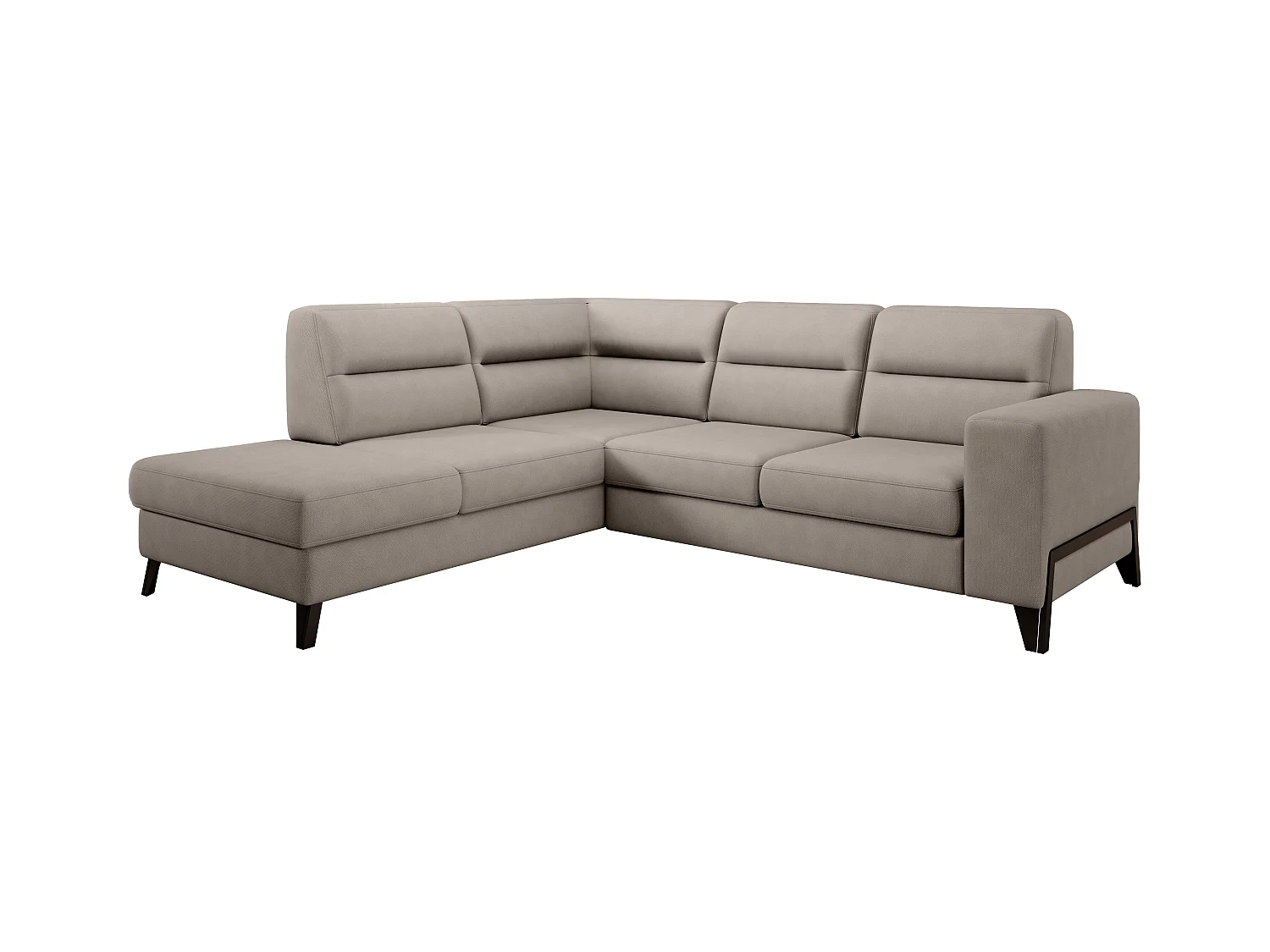 Canapé angle gauche convertible tissu beige clair et pieds acier noir Kassidi 277cm