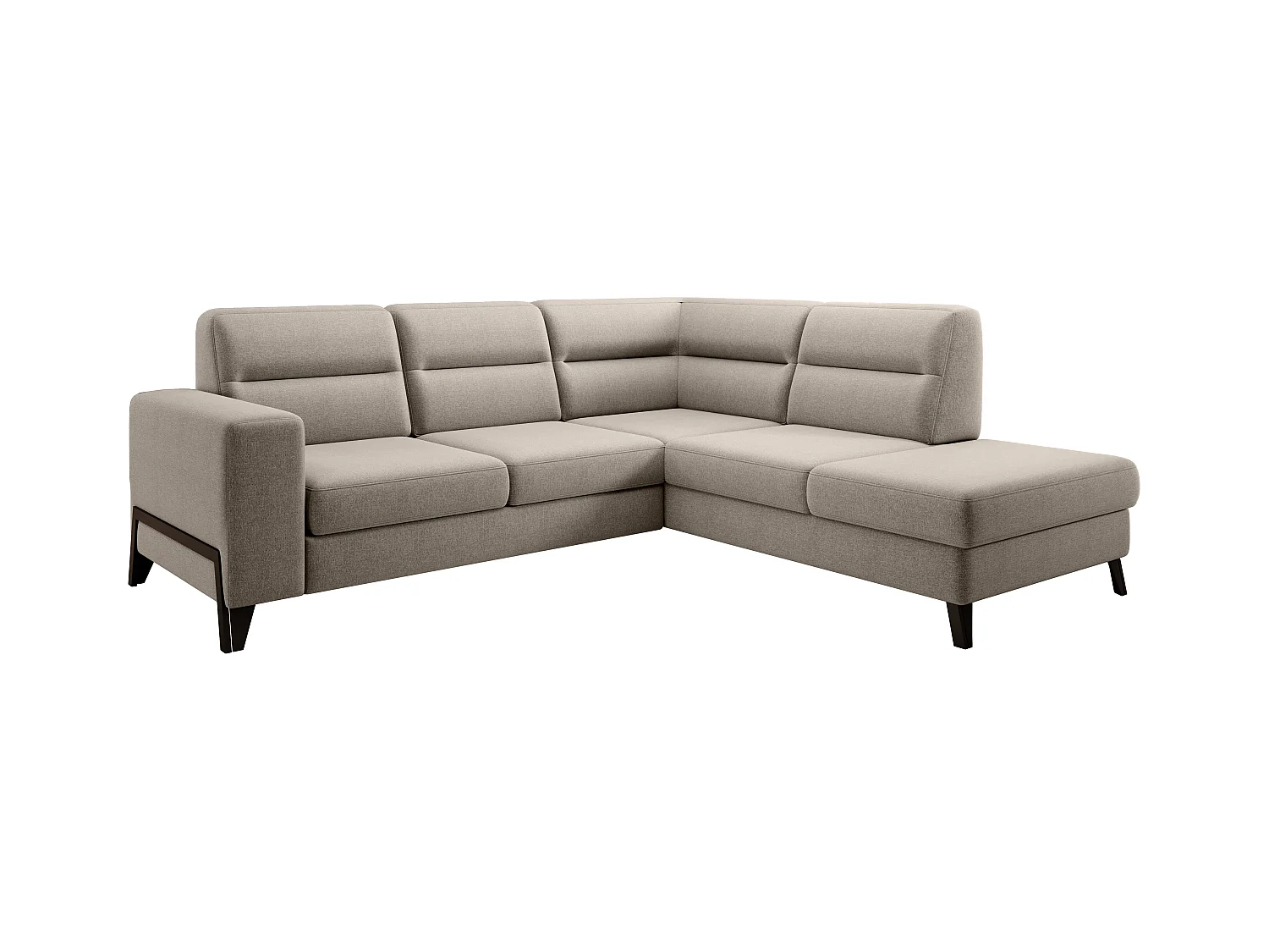 Canapé angle droit convertible tissu beige et pieds acier noir Kassidi 277cm