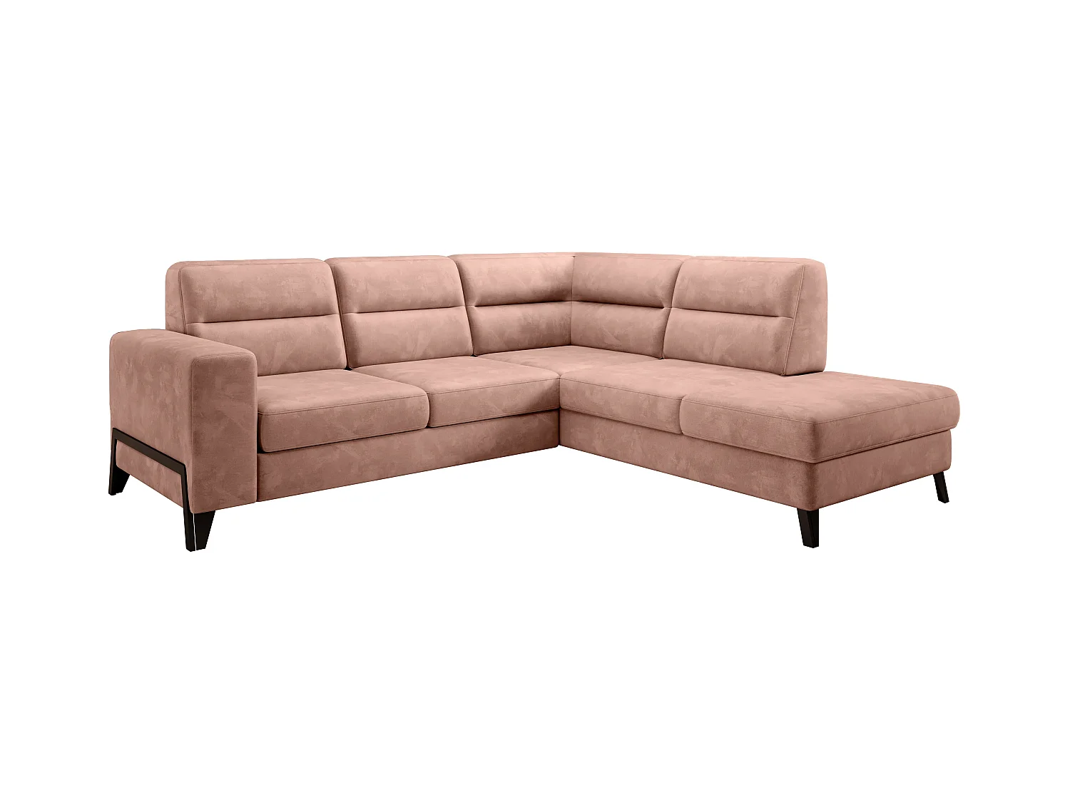 Canapé angle droit convertible tissu doux abricot clair et pieds acier noir Kassidi 277cm