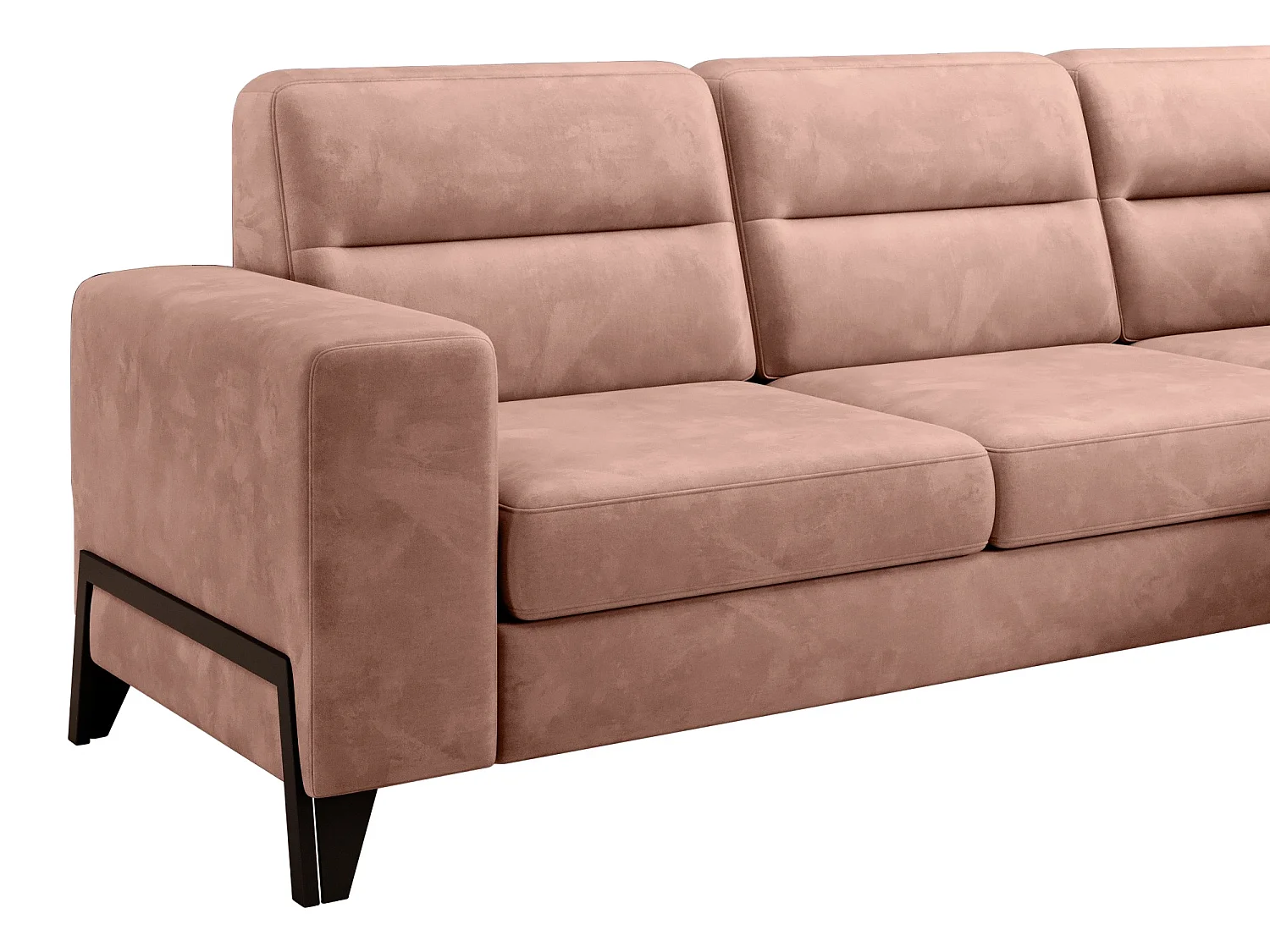 Canapé angle droit convertible tissu doux abricot clair et pieds acier noir Kassidi 277cm