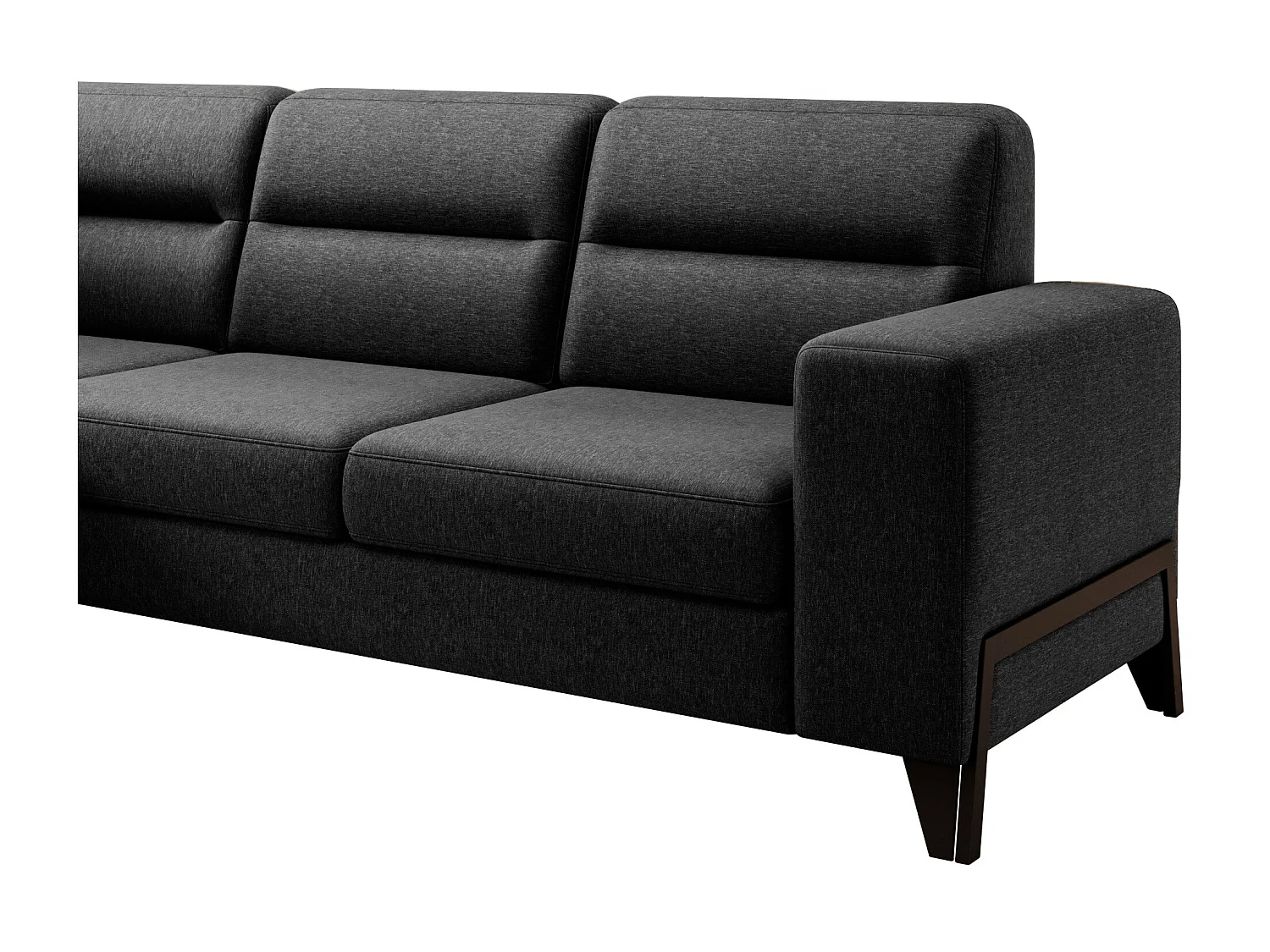 Canapé angle gauche convertible tissu noir et pieds acier noir Kassidi 277cm