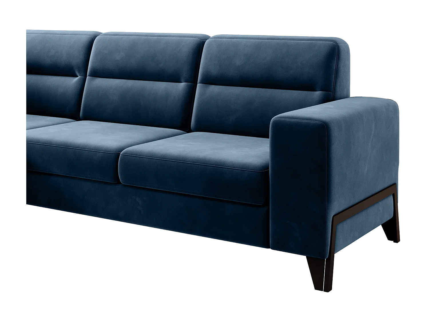 Canapé angle gauche convertible tissu bleu foncé et pieds acier noir Kassidi 277cm