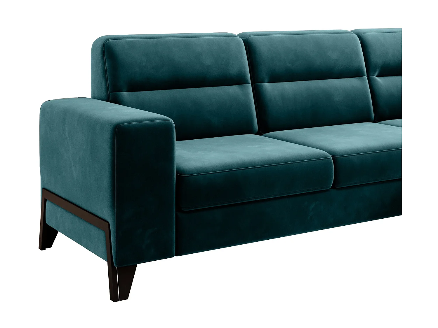 Canapé angle droit convertible tissu vert epinard et pieds acier noir Kassidi 277cm