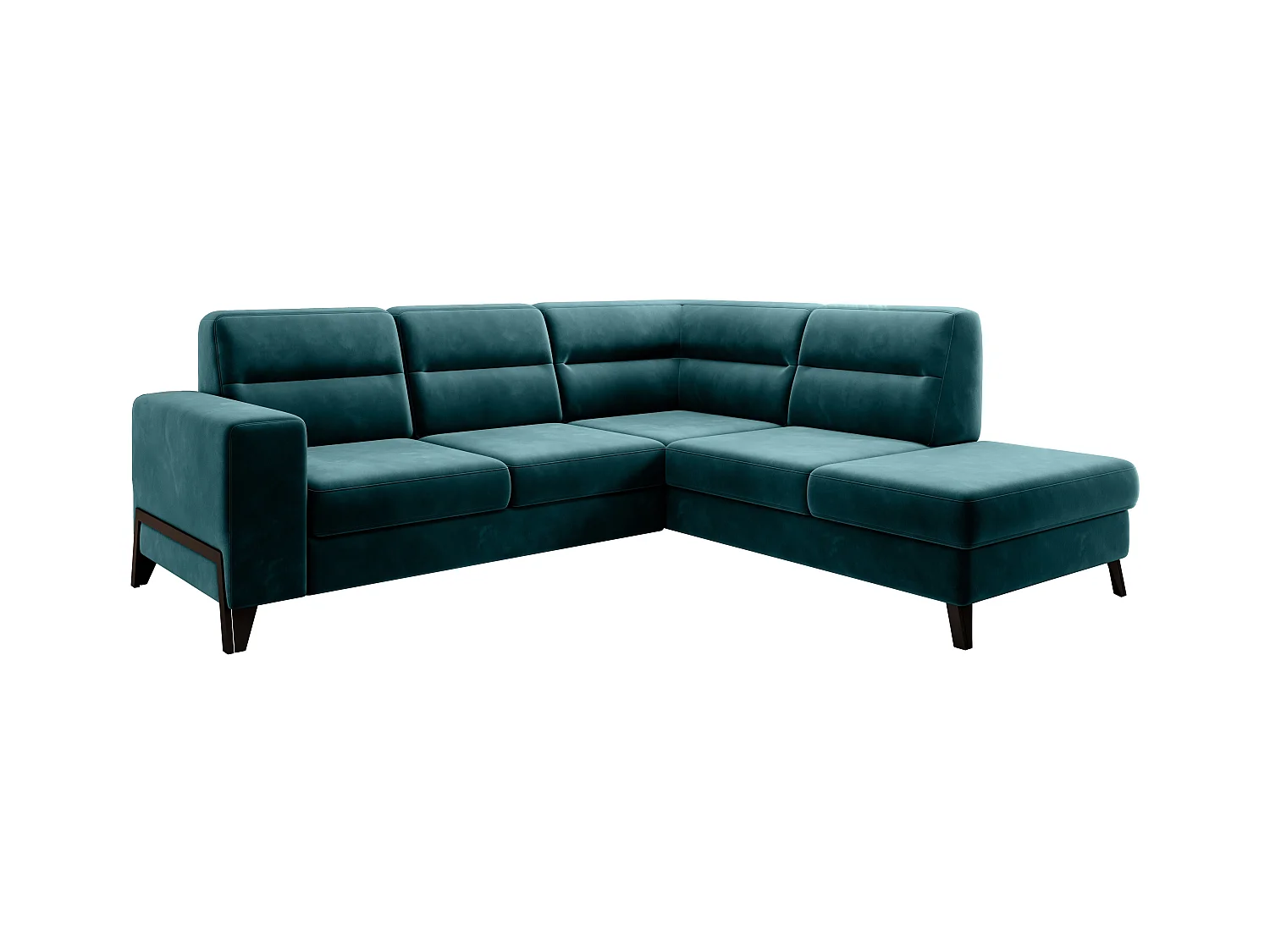 Canapé angle droit convertible tissu vert epinard et pieds acier noir Kassidi 277cm