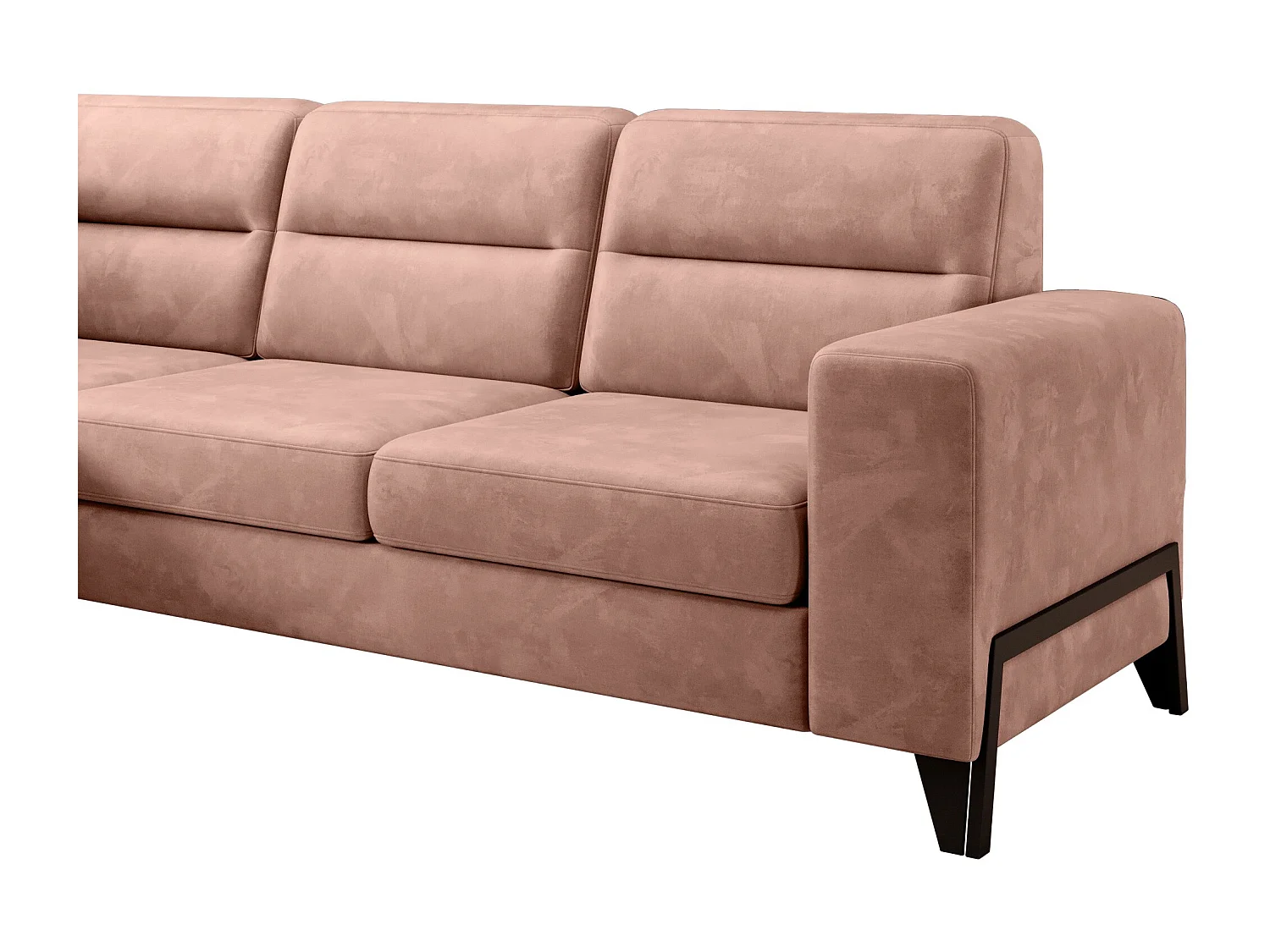 Canapé angle gauche convertible tissu doux abricot clair et pieds acier noir Kassidi 277cm