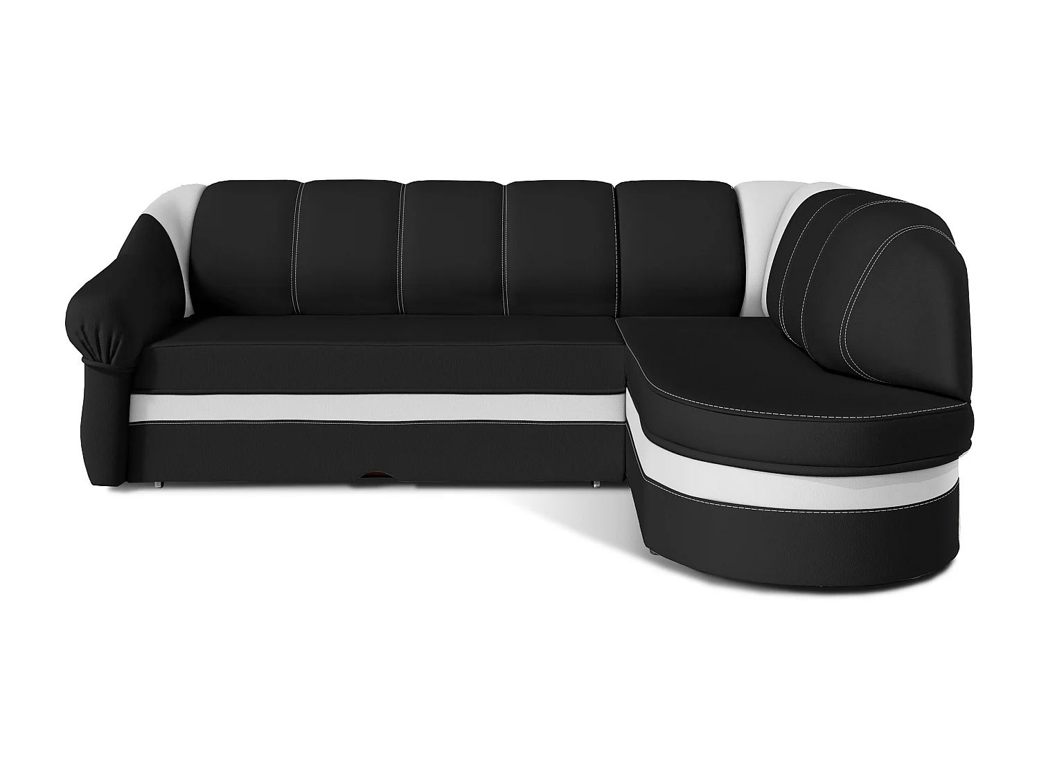 Canapé d'angle droit convertible simili noir et blanc Sundy 250cm