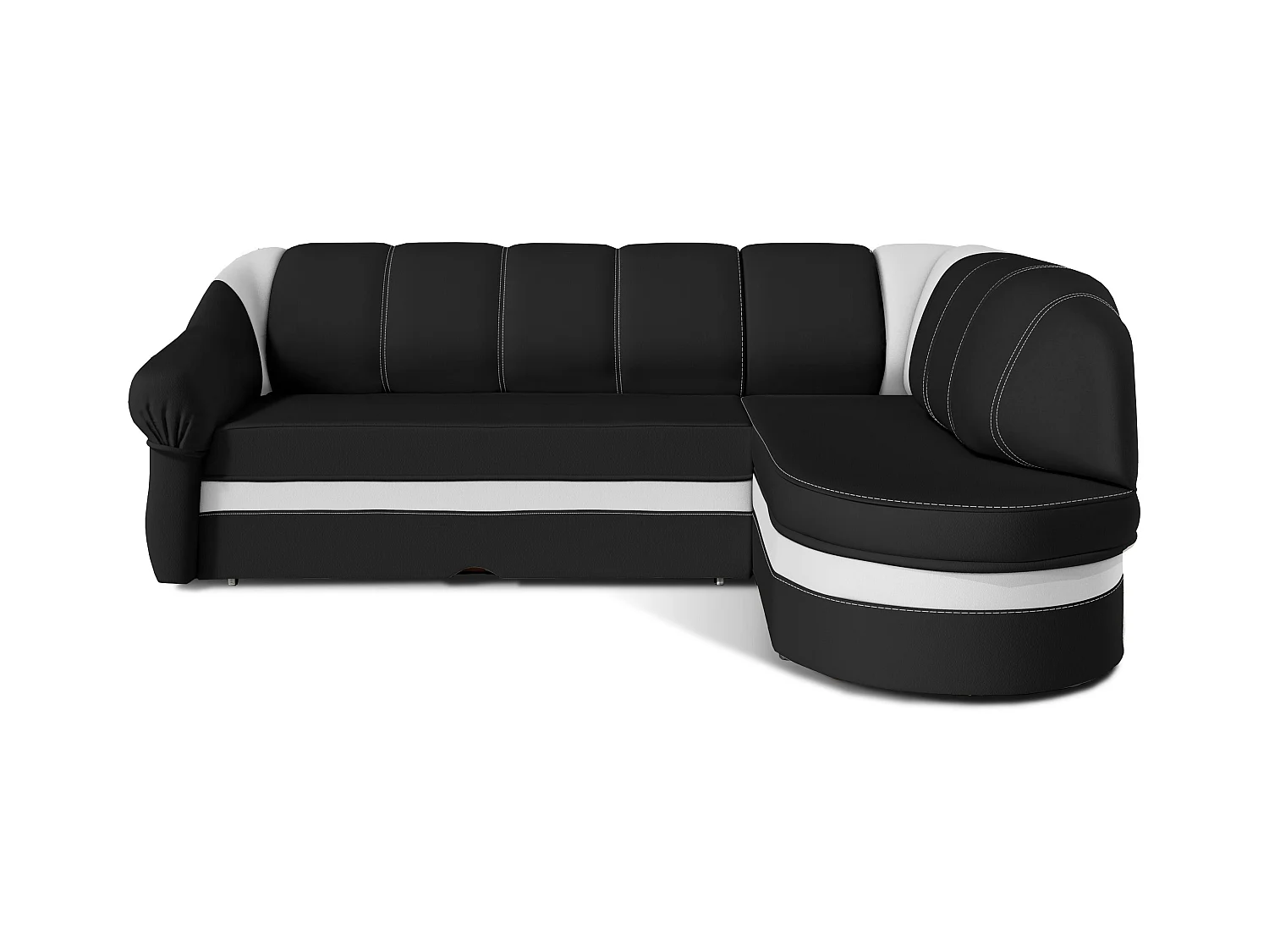 Canapé d'angle droit convertible simili noir et blanc Sundy 250cm