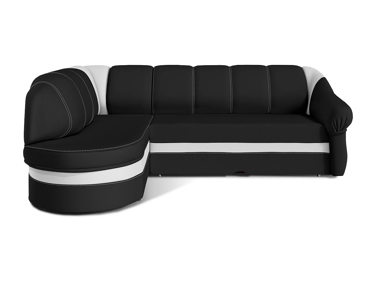 Canapé d'angle gauche convertible simili noir et blanc Sundy 250cm