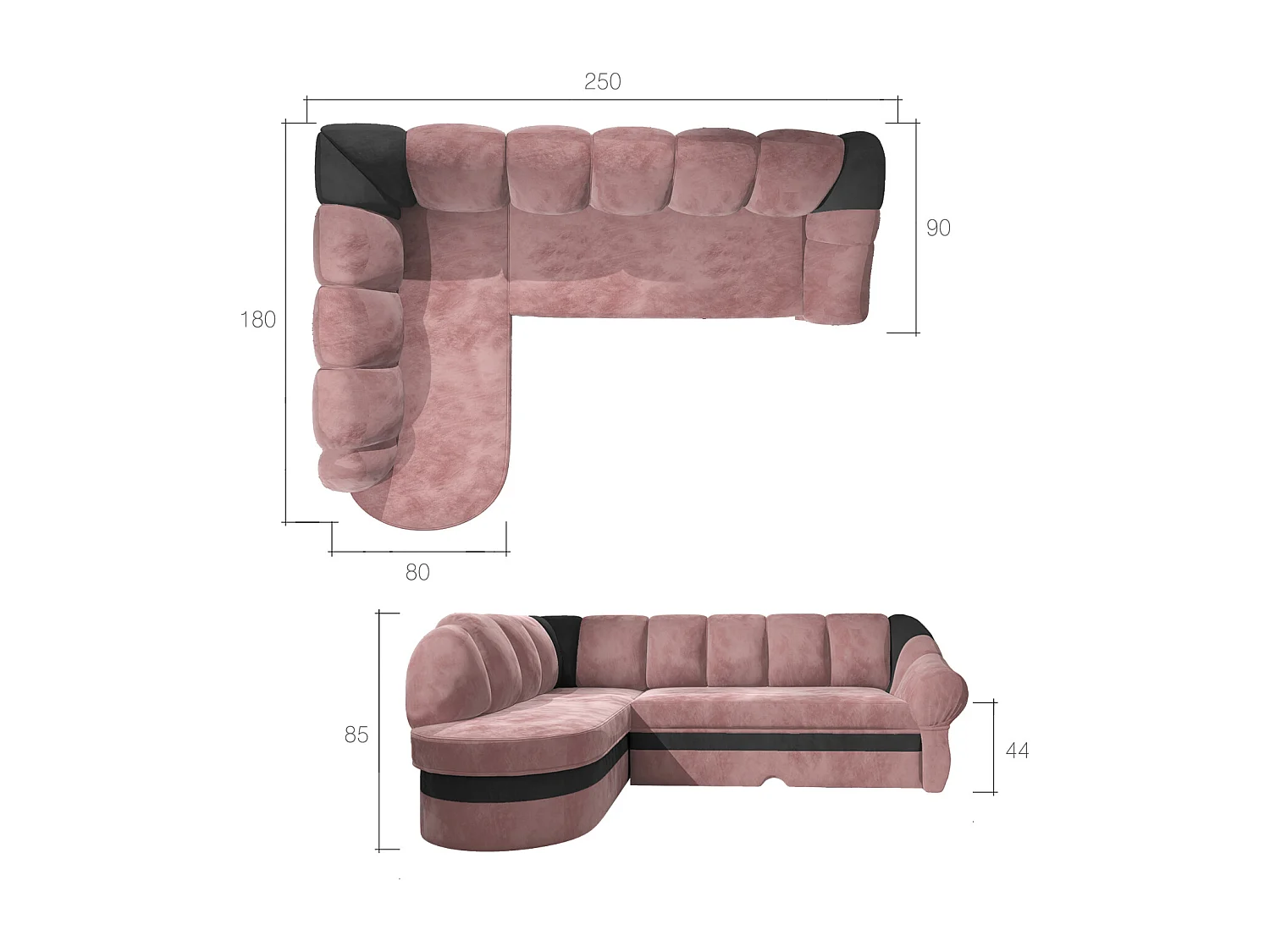 Canapé d'angle gauche convertible simili noir et blanc Sundy 250cm