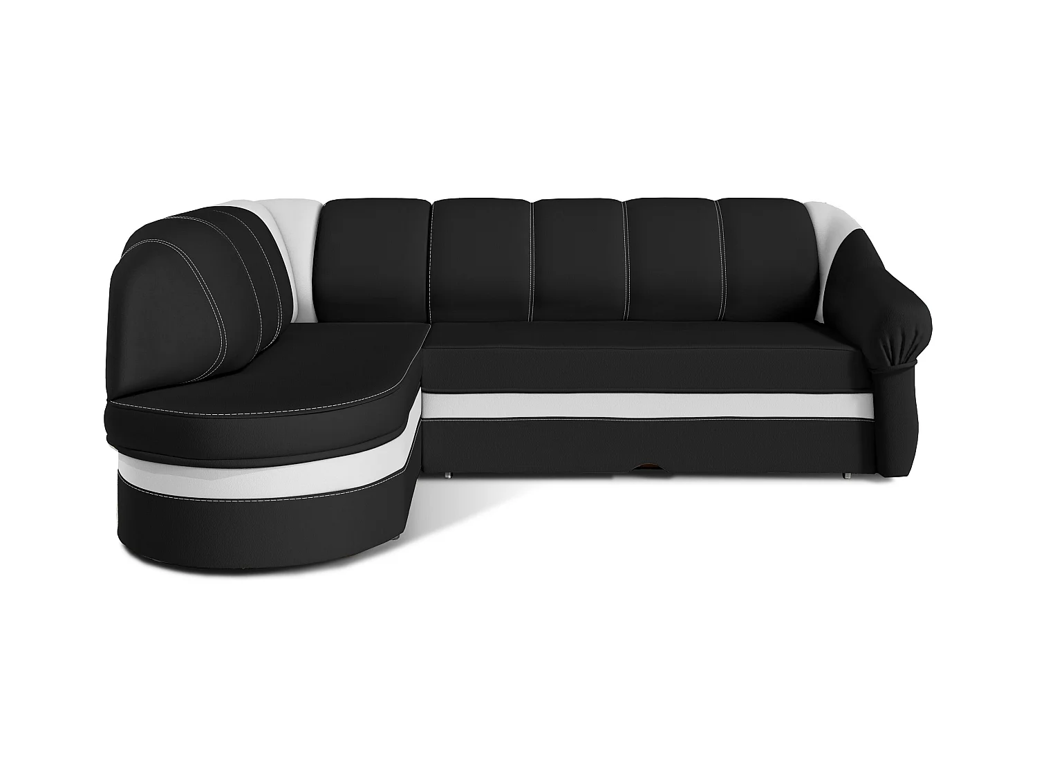 Canapé d'angle gauche convertible simili noir et blanc Sundy 250cm