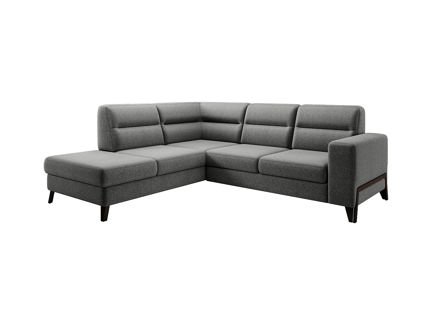 Canapé angle gauche convertible tissu gris clair chiné et pieds acier noir Kassidi 277cm