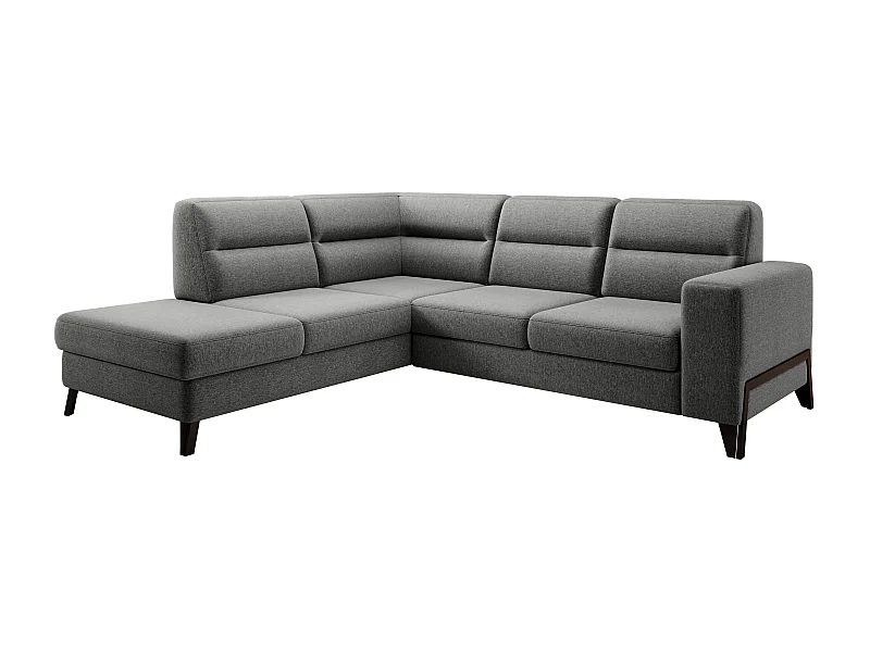 Canapé angle gauche convertible tissu gris clair chiné et pieds acier noir Kassidi 277cm