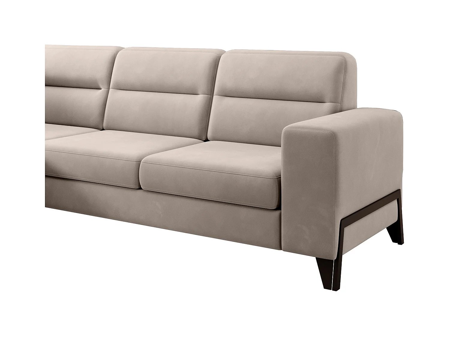 Canapé angle gauche convertible velours beige clair et pieds acier noir Kassidi 277cm