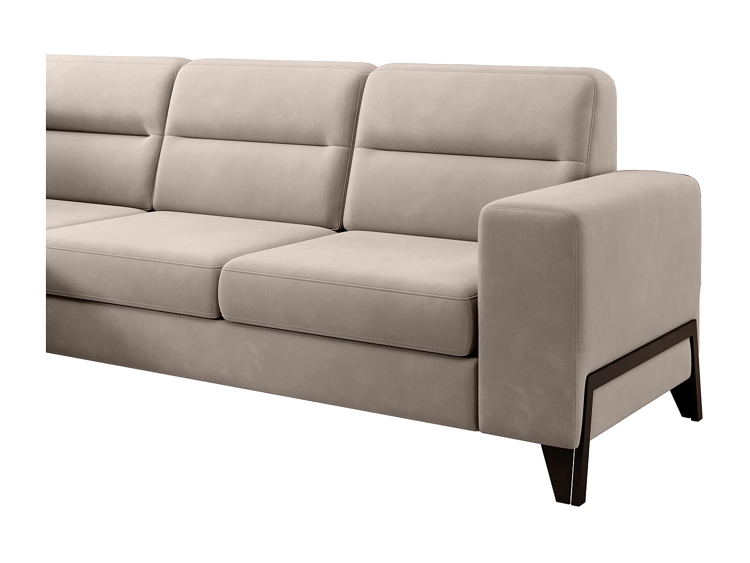 Canapé angle gauche convertible velours beige clair et pieds acier noir Kassidi 277cm