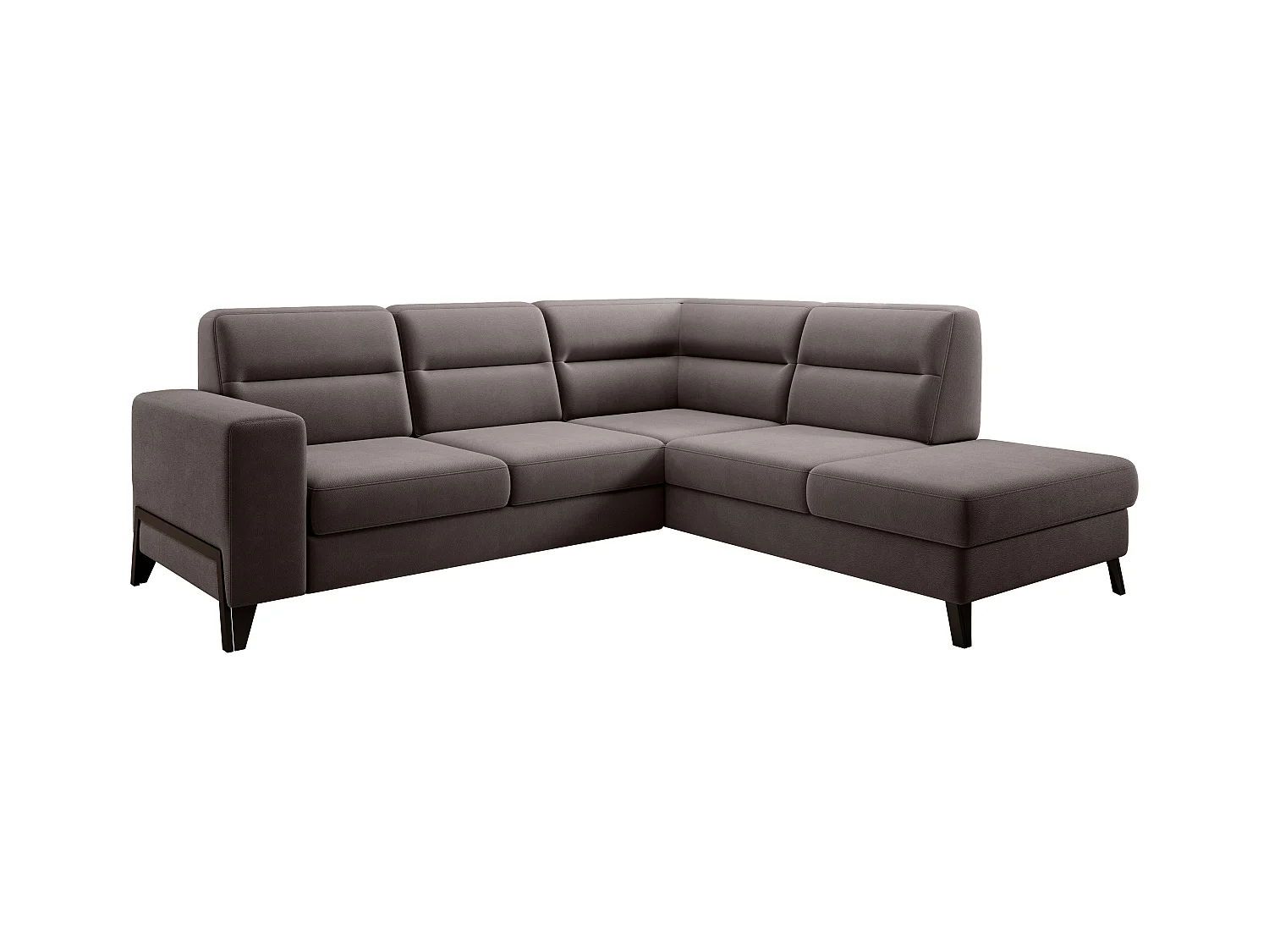 Canapé angle droit convertible tissu marron clair et pieds acier noir Kassidi 277cm
