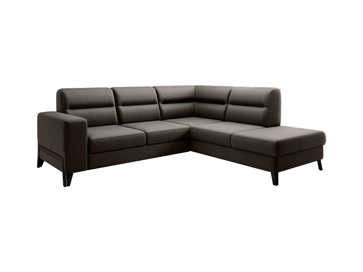 Canapé angle droit convertible tissu chocolat et pieds acier noir Kassidi 277cm