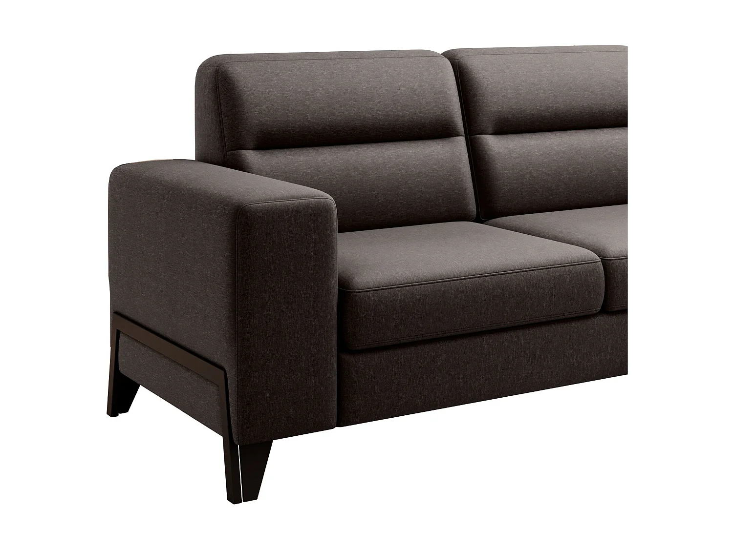 Canapé angle droit convertible tissu chocolat et pieds acier noir Kassidi 277cm