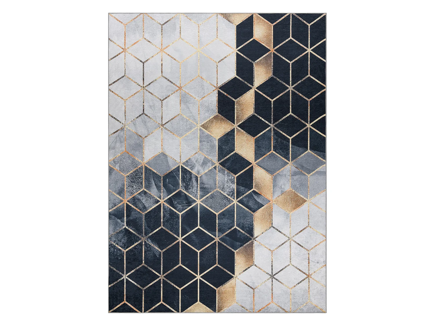 ANDRE 1171 tapijt wasbaar Kubus, geometrisch antislip - zwart / goud 120x170 cm