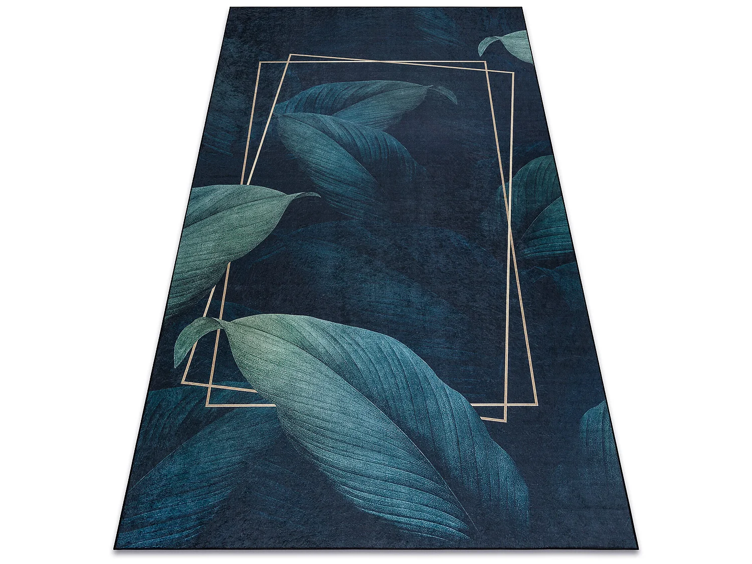 Tapis lavable ANDRE 1170 Feuilles, géométrique antidérapant - bleu 120x170 cm