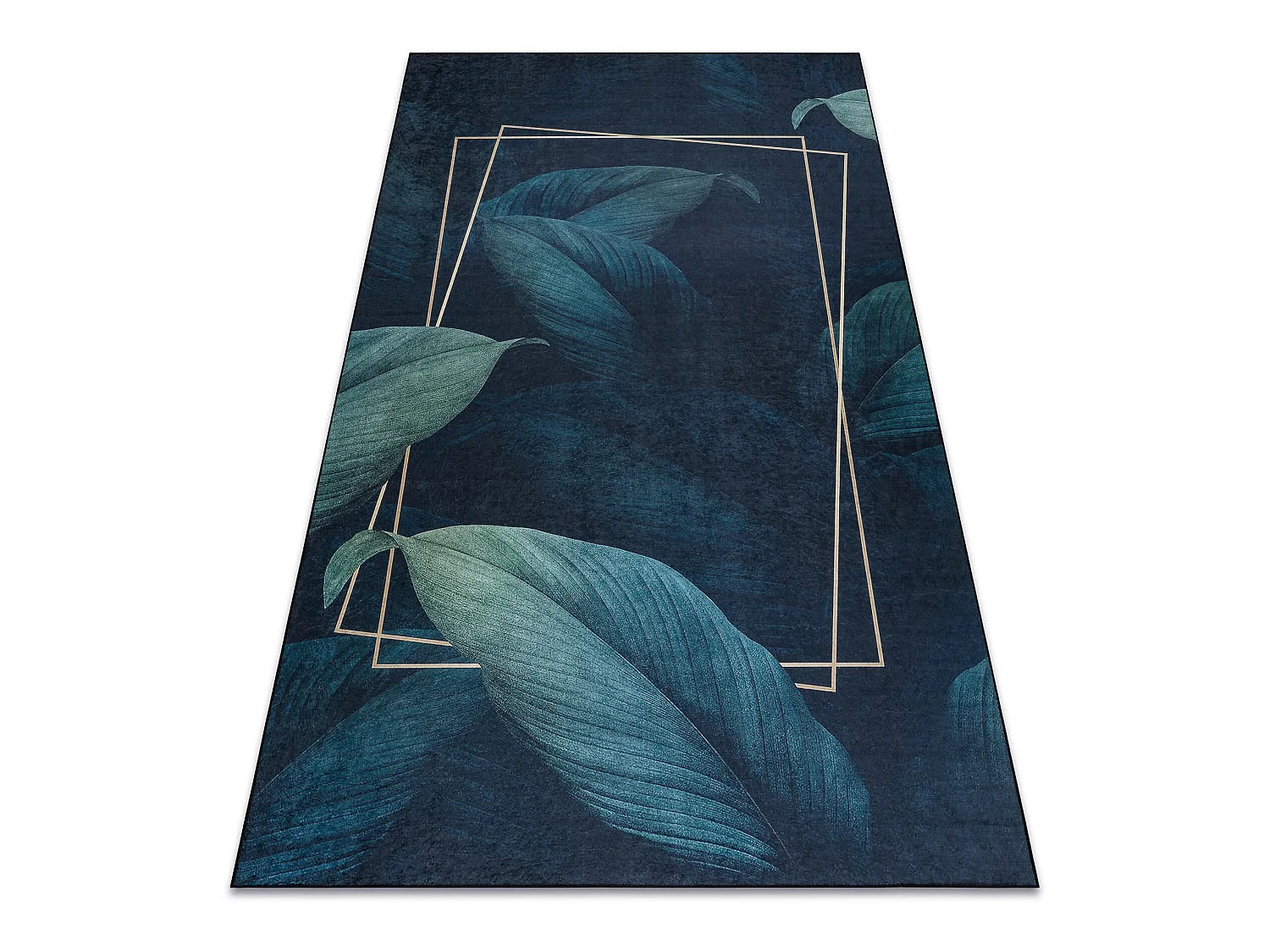 ANDRE 1170 tapijt wasbaar Bladeren, geometrisch antislip - blauw 120x170 cm