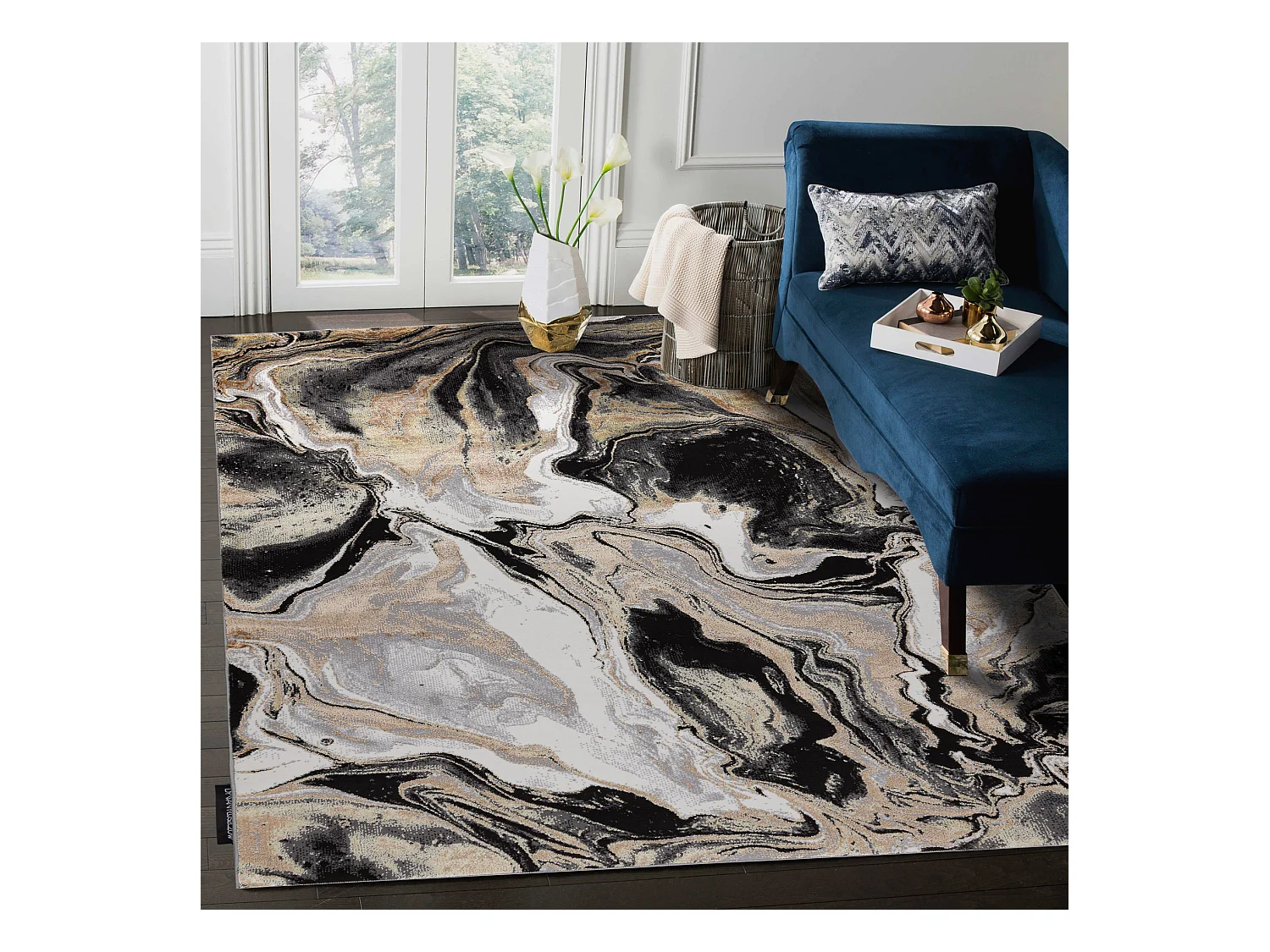 Tapijt DE LUXE modern 622 Abstractie - Structureel crème / goud 240x340 cm