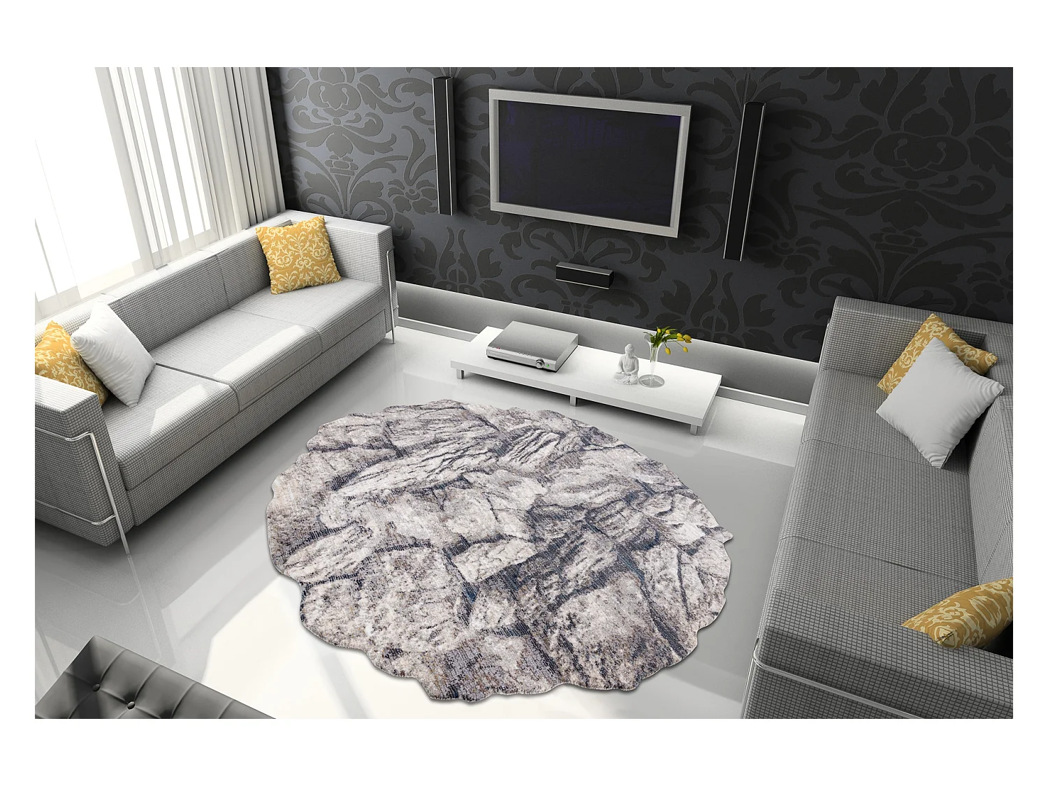 Tapis TINE 75417B Roche, calcul - moderne, forme irrégulière crème  160x160 cm