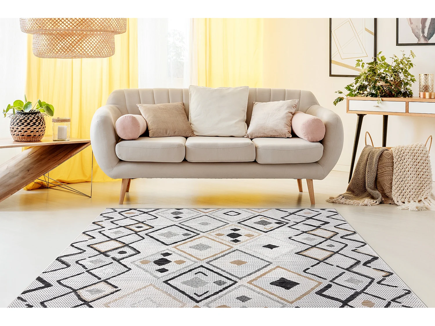 Tapis SIZAL COOPER Diamants, Zigzag 22236 écru / noir 200x290 cm