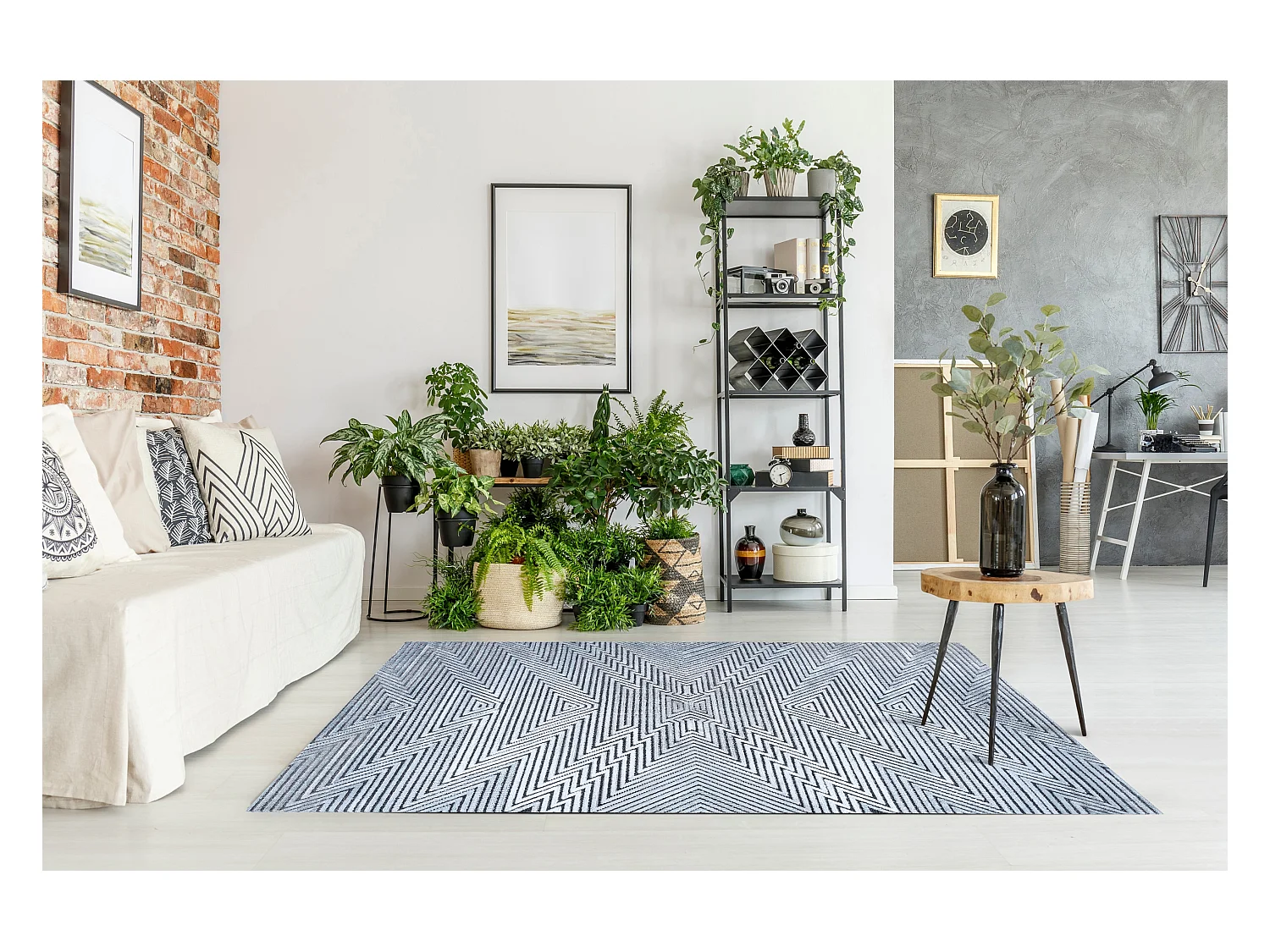 Tapijt Structureel SIERRA G5013 Plat geweven , twee poolhoogte , blauw 120x170 cm